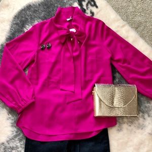 Fuchsia silk blouse with neck tie NWT